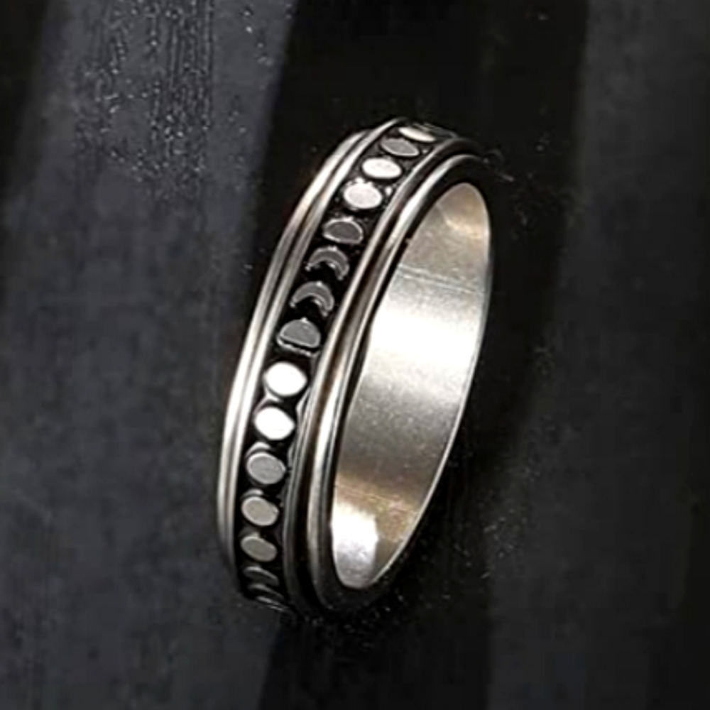 ANXIETY THERAPY RING STAINLESS STEEL MOON  SZ 8 ADHD DEPRESSION NAIL BITING TMJ